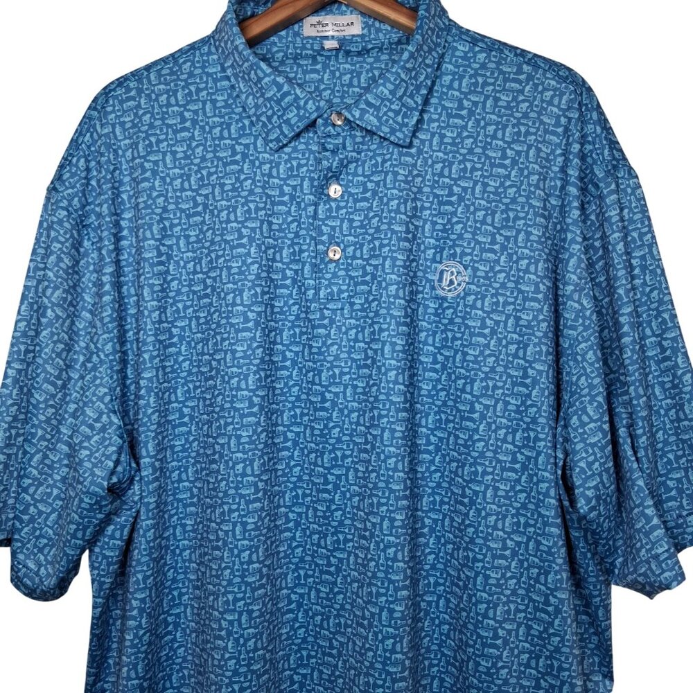Peter Millar Summer Comfort Golf Polo Shirt Men XXL Blue Martini Liquor Coctails